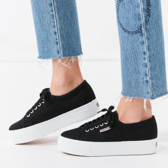 Superga Shoes - Superga 2790 Platform Sneaker Black & White Sole
